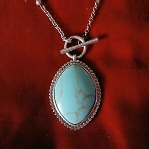 Lucky Brand Reversible Silver-Gold Two Tone and Turqoise Long Necklace